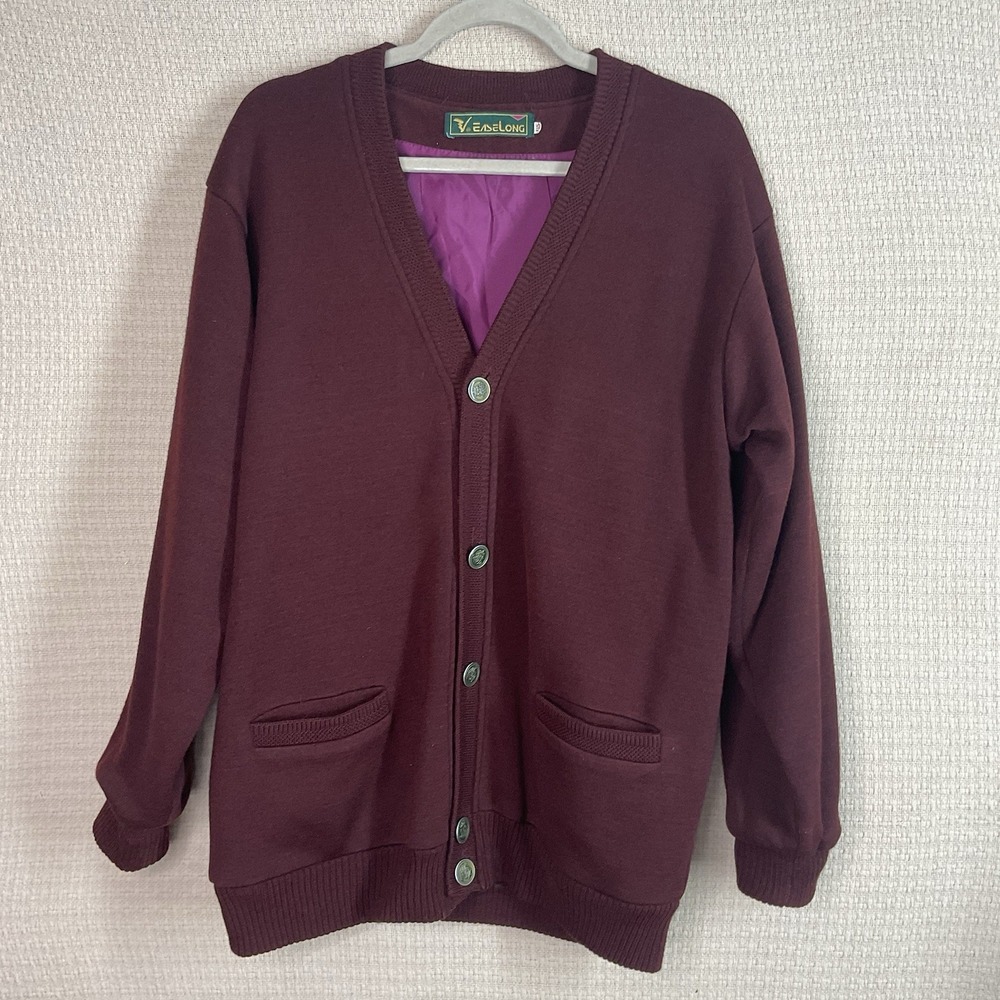 Vintage VeaseLong Wool Jacket Men's Size Large Burgundy Button Front Grandpacore